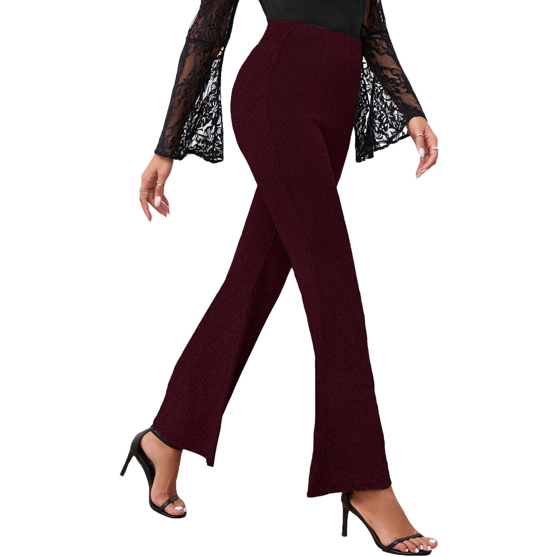 Addyvero High Rise Elastic Waist Lurex Gliter Trouser Solid Full Length Women Bootcut Glitter Trouser (Wine, 34)