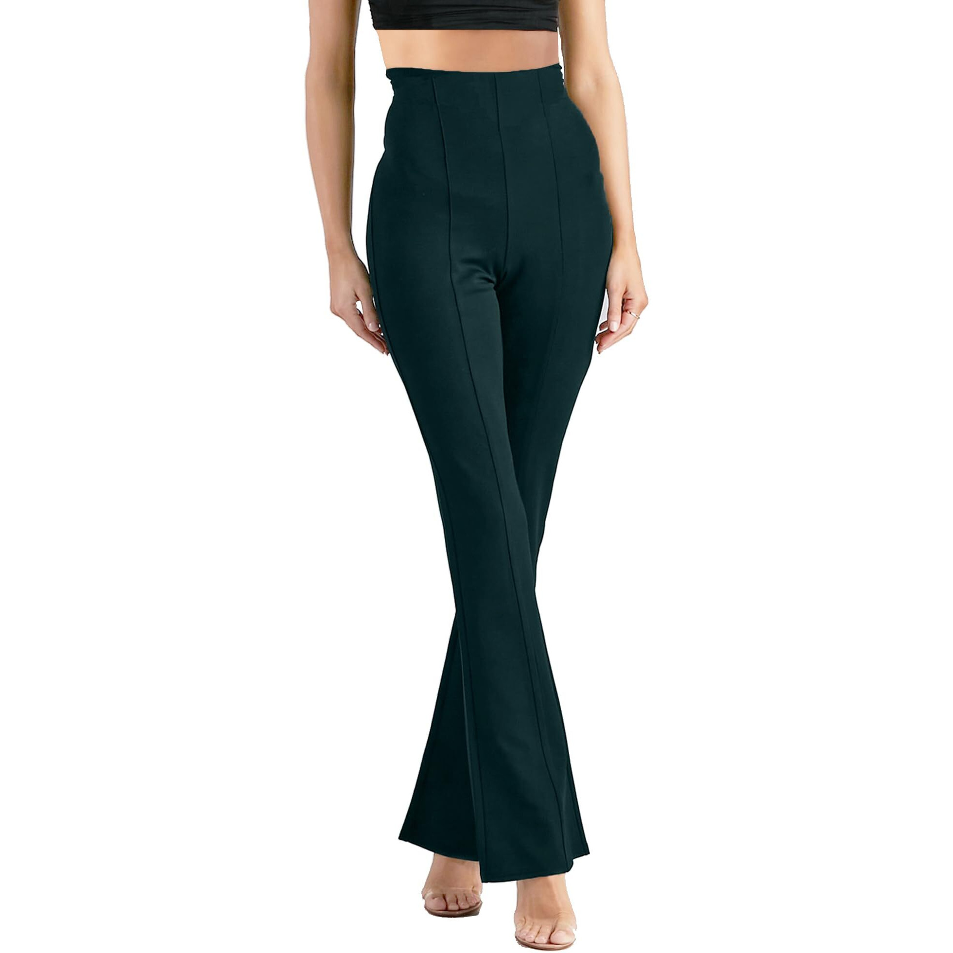 Addyvero Elastic Cotton Solid Stretchable Regular Fit Full Length Women Parallel Trouser (Green, 28)