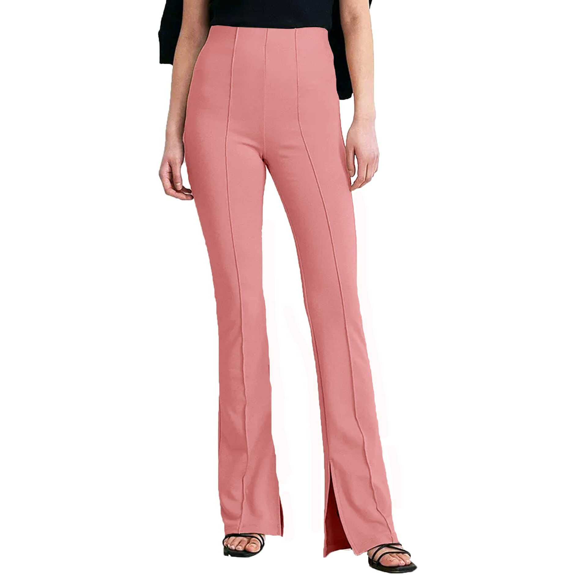 Addyvero High Rise Elastic Cotton Blend Solid Stretchable Regular Side Cut Full Length Women Trouser (Pink, 30)