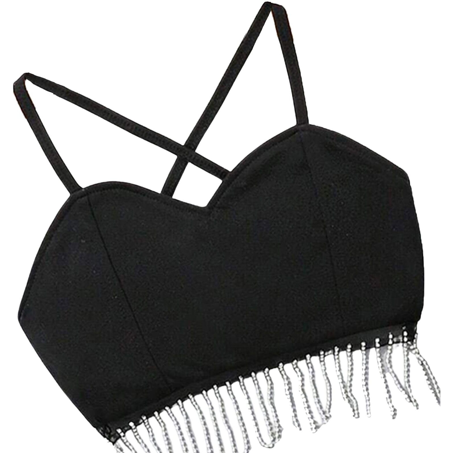 Addyvero Girls/Kids Solid Simple Fringe Design Shoulder Strap Regular Fit Girls Cami Top (Black, 3-4Y)