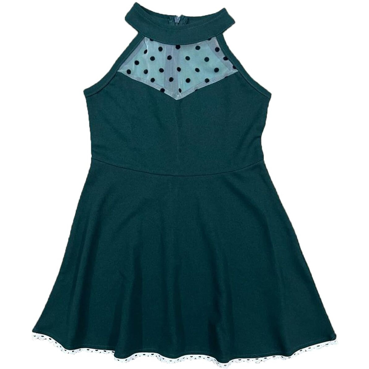 Addyvero Round Neck Sleeveless Cotton Blend Solid Regular Fit Knee Length Girls Fit And Flare Dress (Dark Green, 5-6Y)