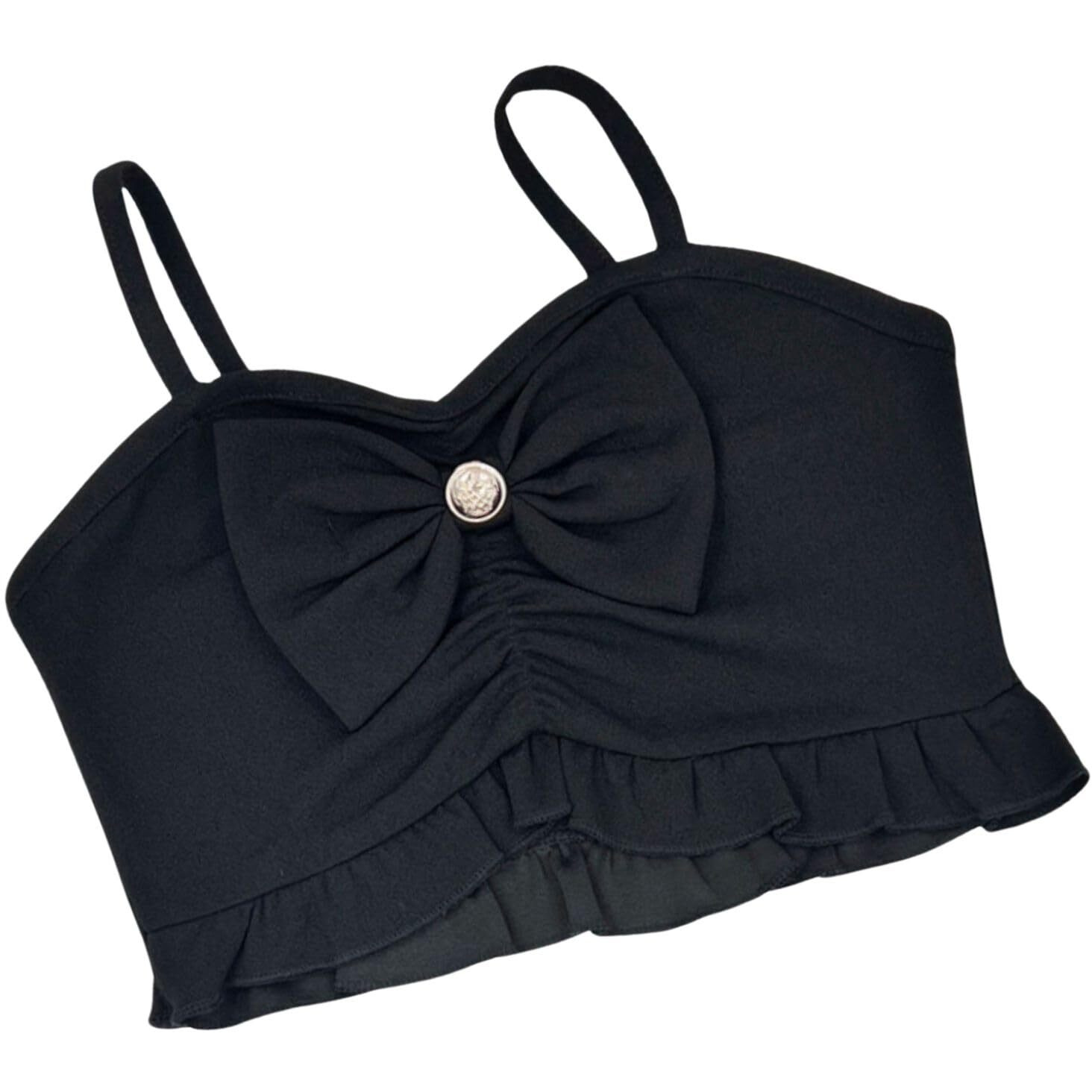 Addyvero Girls/Kids Solid Front Bow With Button Shoulder Strap Regular Fit Girls Cami Top (Black, 5-6Y)