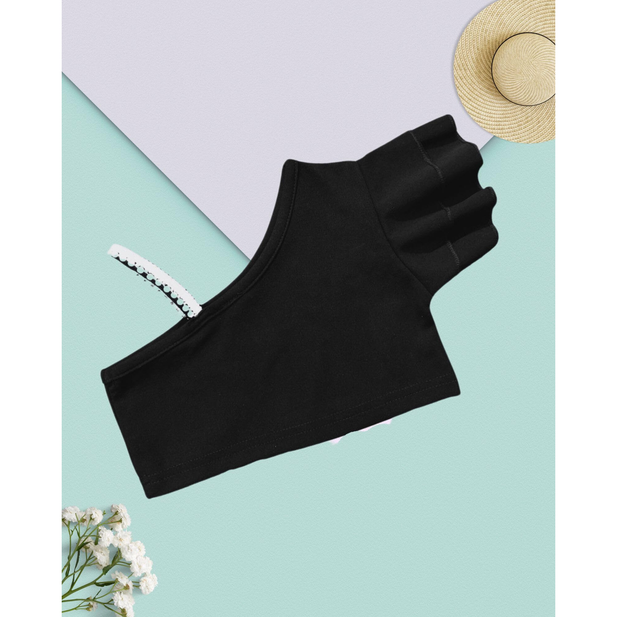 Addyvero Girls/Kids Solid One Shoulder Lace With Ruffles Sleeveless Regular Fit Girls Cami Top (Black, 8-9Y)