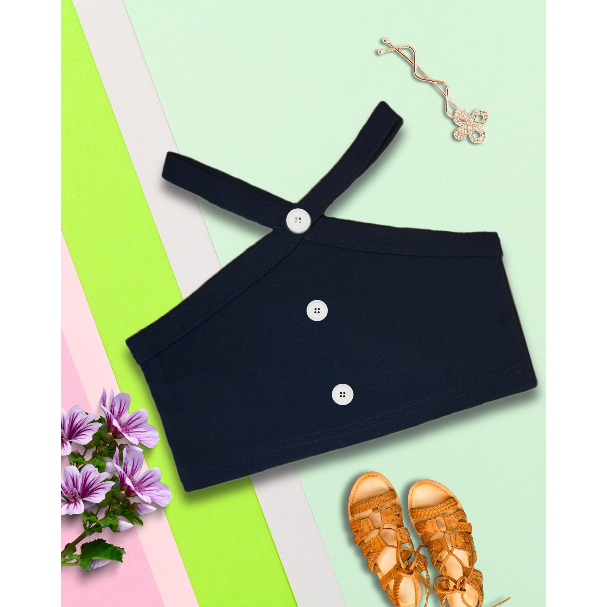 Addyvero Girls/Kids Solid Front Attached Button Sleeveless Regular Fit Girls Cami Top (Black, 2-3Y)