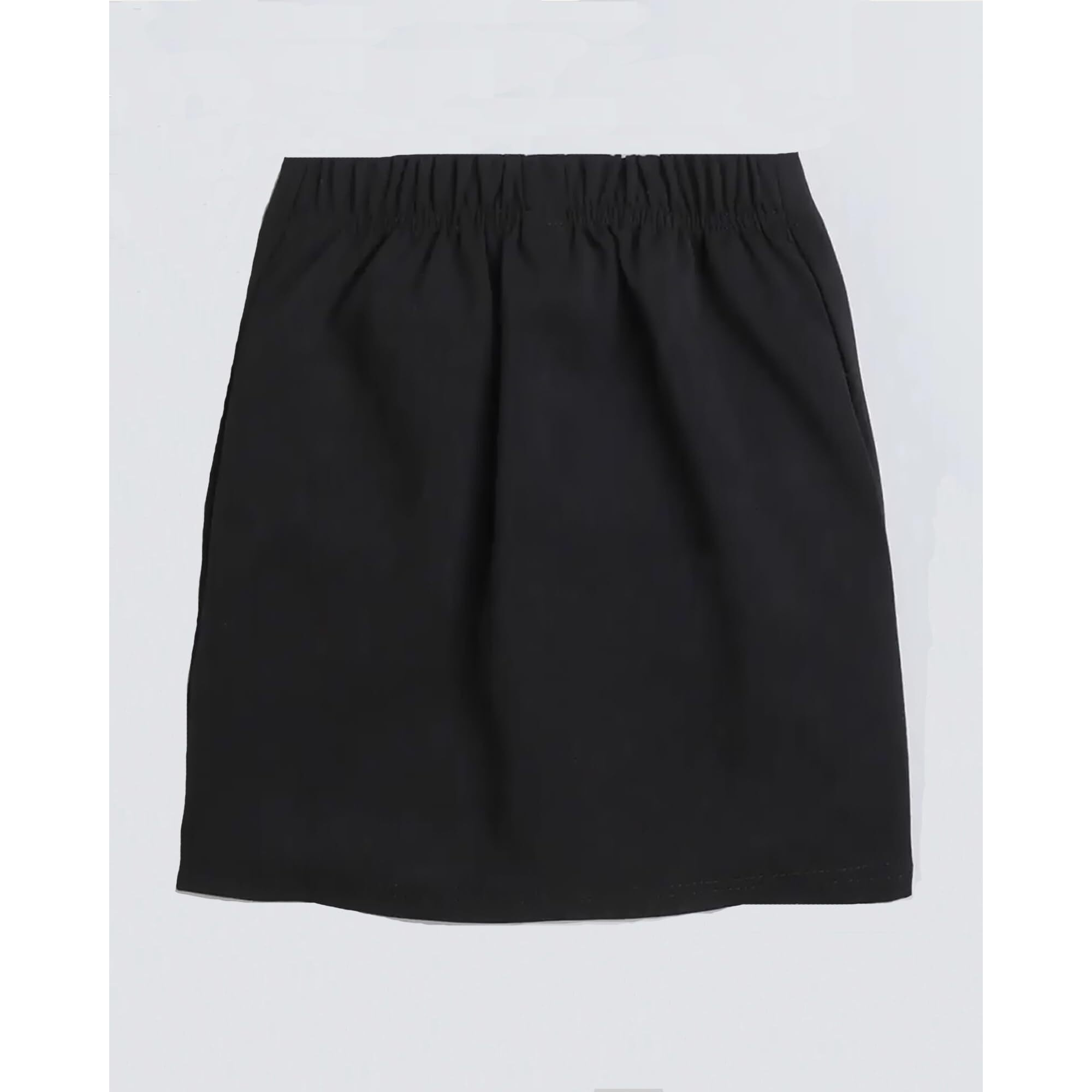 Addyvero High Rise Elastic Waist With Lace Cotton Blend Solid Regular Fit Knee-Length Girls Pencil Fit (Black, 5-6Y)