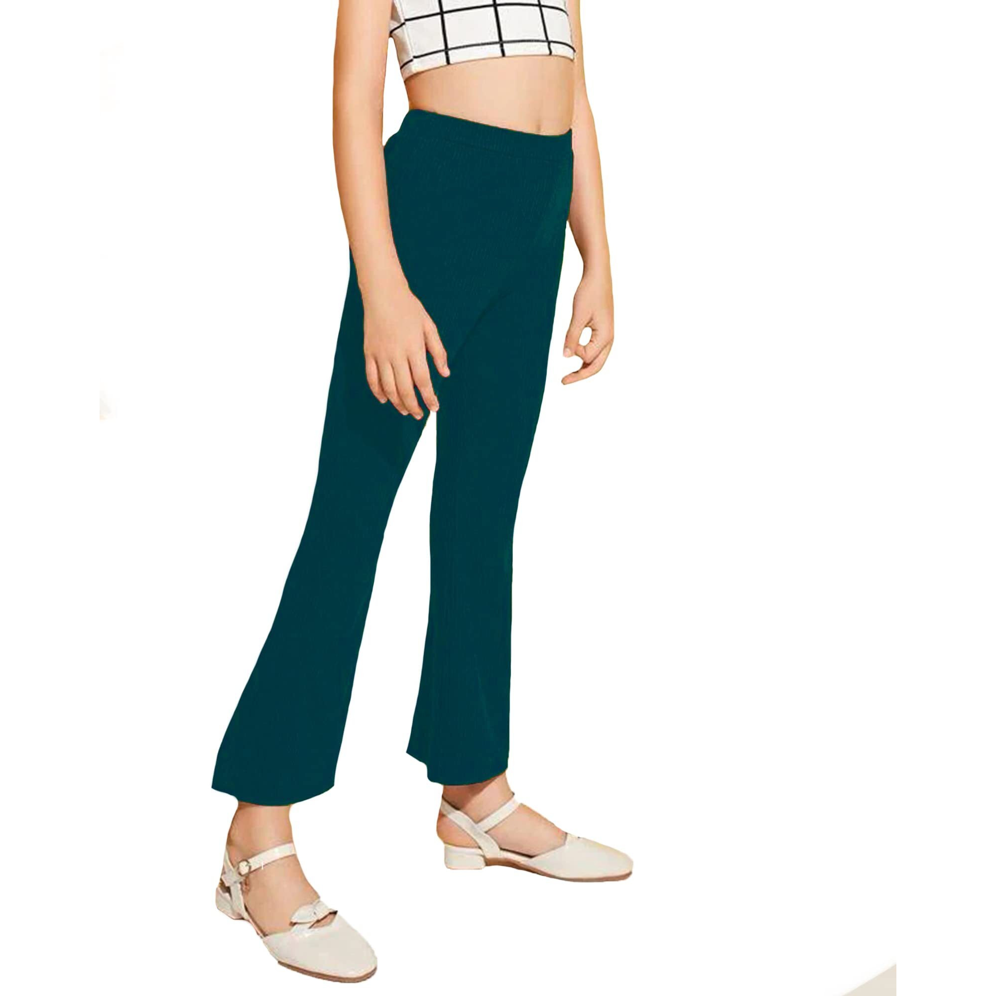 Addyvero Elastic Cotton Blend Solid Stretchable Regular Fit Full Length Girls Parallel Trouser (Dark Green, 3-4Y)