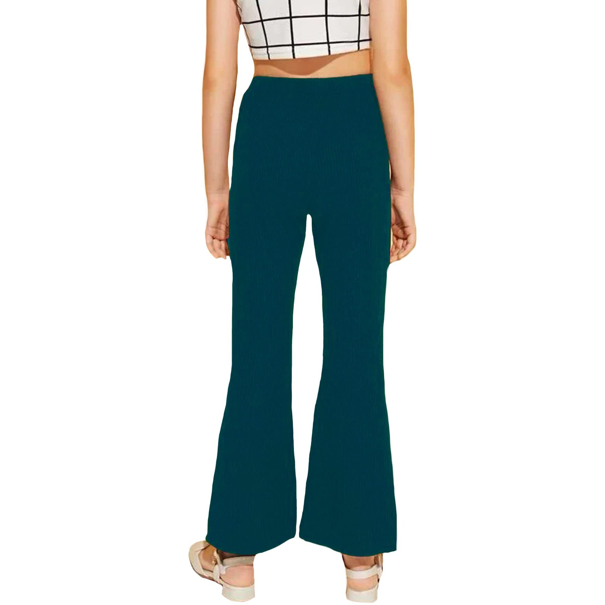 Addyvero Elastic Cotton Blend Solid Stretchable Regular Fit Full Length Girls Parallel Trouser (Dark Green, 3-4Y)