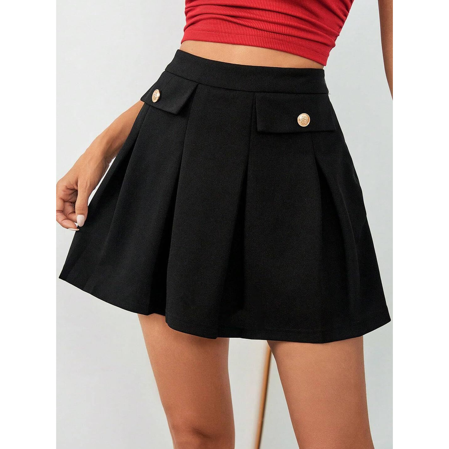 Addyvero Women's Summer Elegant & Casual & Daily & Dating & Work Loose A-Line Button Decor Mini Skirt Black