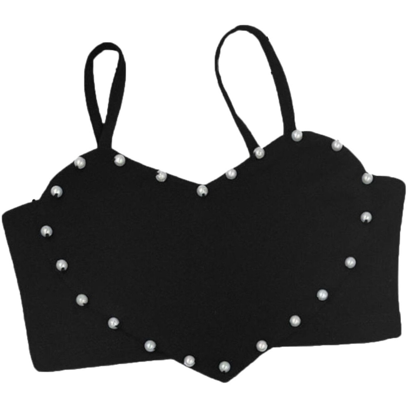 Addyvero Girls/Kids Solid Heart Shape With Pearl Shoulder Strap Regular Fit Girls Cami Top (Black, 4-5Y)