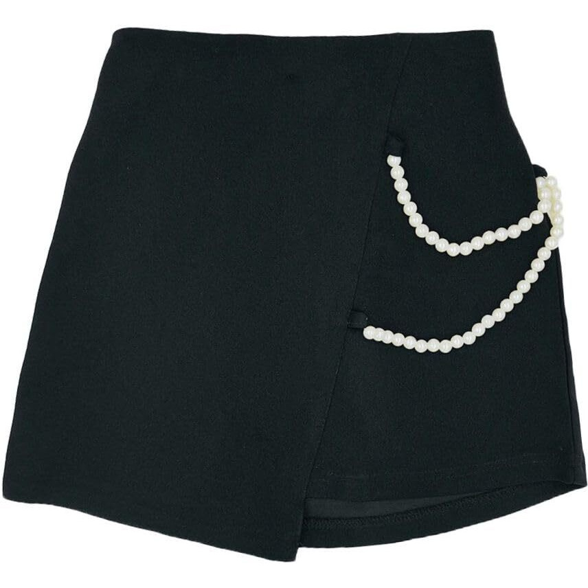 Addyvero Girls/Kids Solid Front Side Pearl Lace Elasticated Waistband A-Line Regular Fit Girls Skirt (Black, 3-4Y)