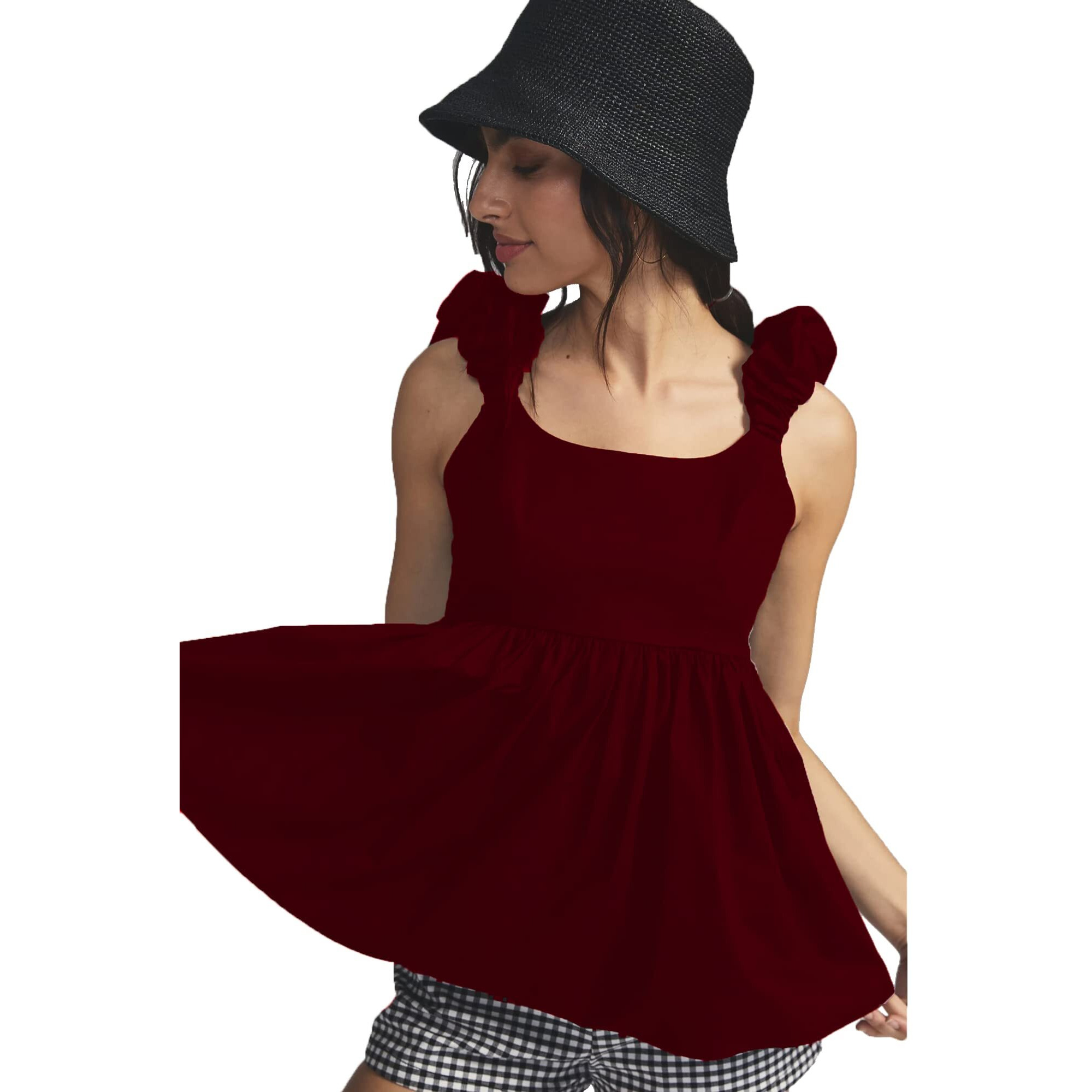 Addyvero Squareneck Sleeveless Cotton Blend Solid Regular Standard Length Women Top (Maroon, M)