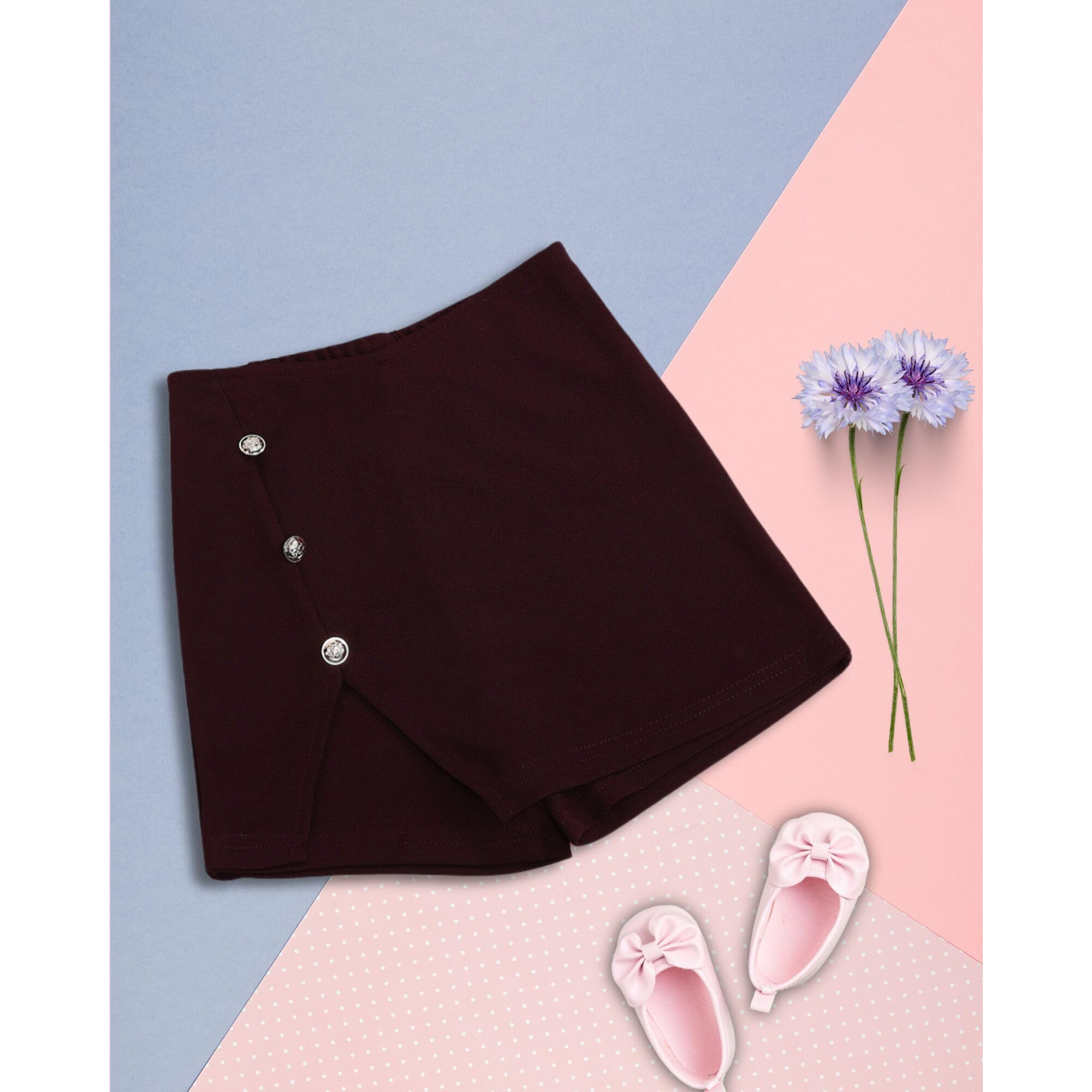 Addyvero Girls/Kids Solid Front Button Elasticated Waistband Regular Fit Girls Skorts (Maroon, 9-10Y)