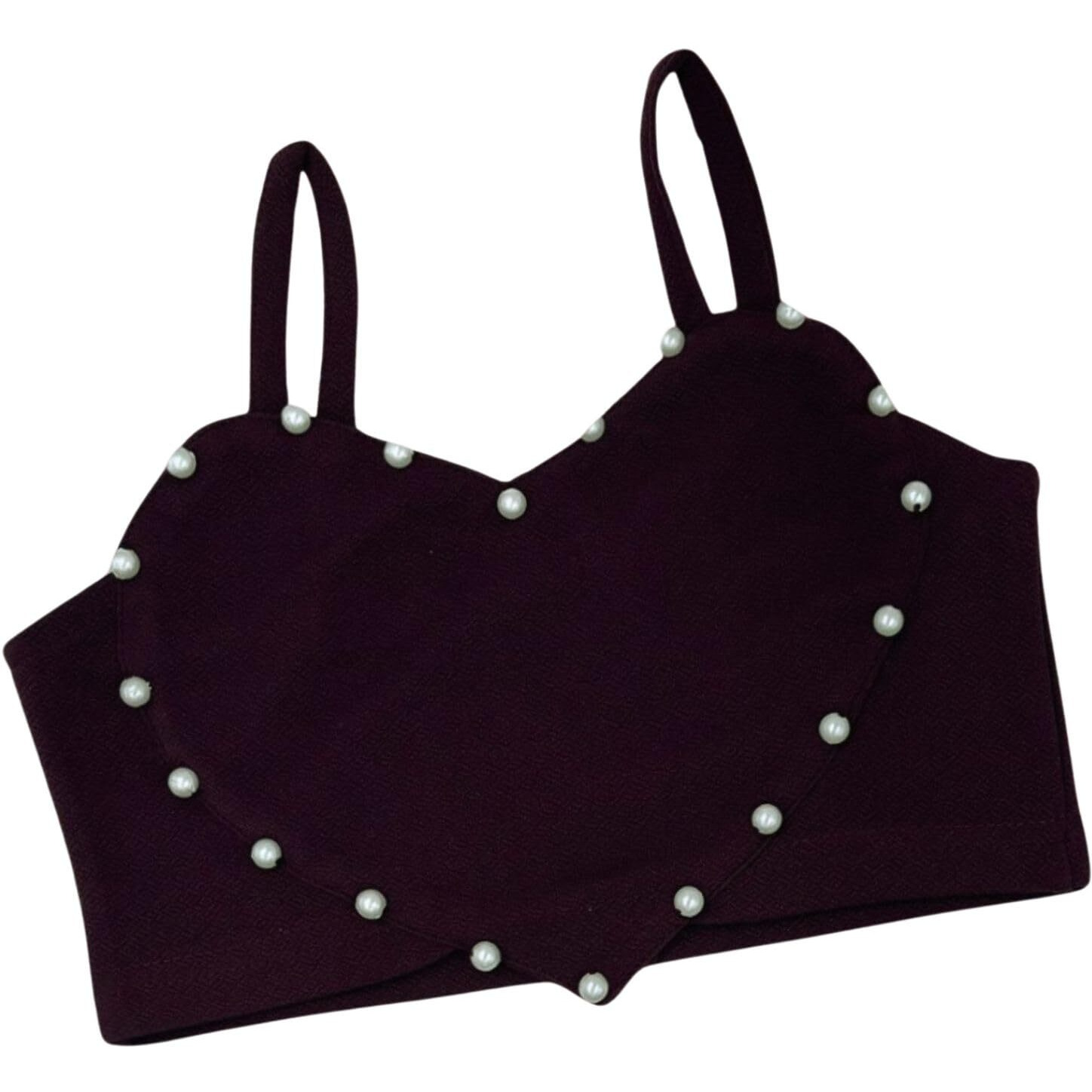 Addyvero Girls/Kids Solid Heart Shape With Pearl Shoulder Strap Regular Fit Girls Cami Top (Maroon, 5-6Y)