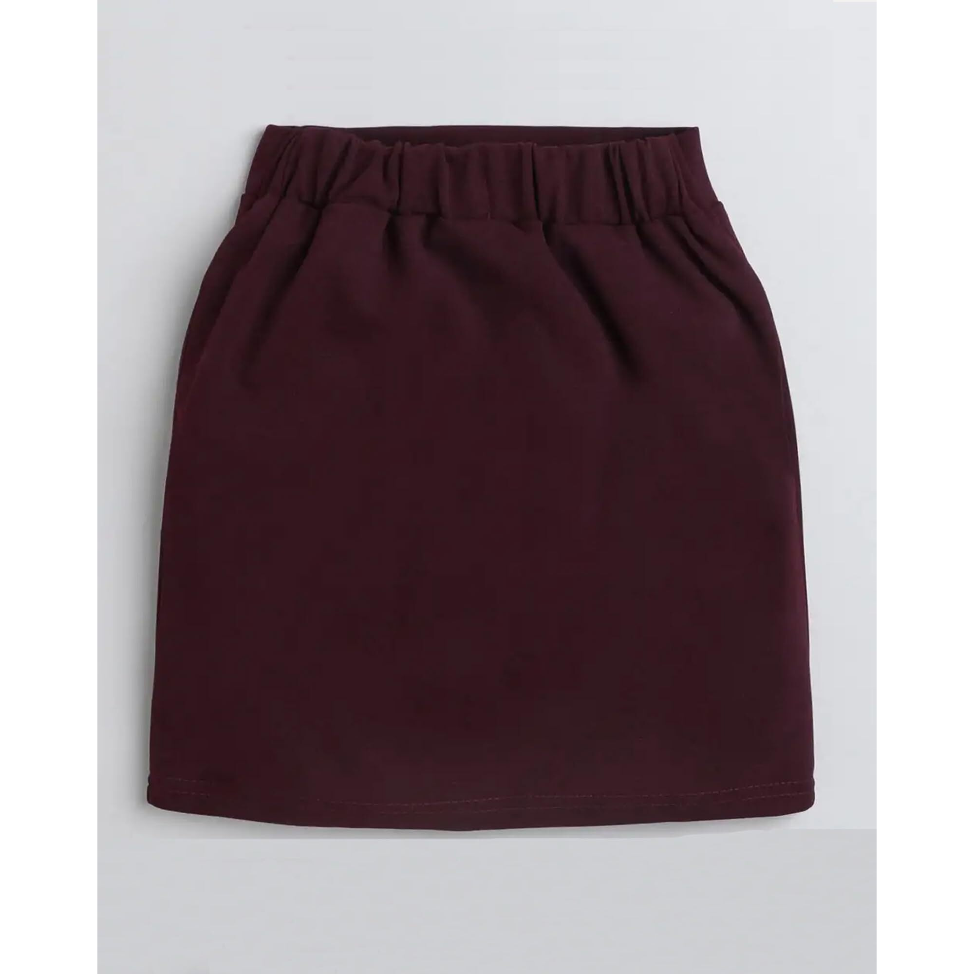 Addyvero High Rise Elastic Waist With Lace And Bow Cotton Blend Solid Regular Fit Knee-Length Girls Pencil Fit (Maroon, 3-4Y)