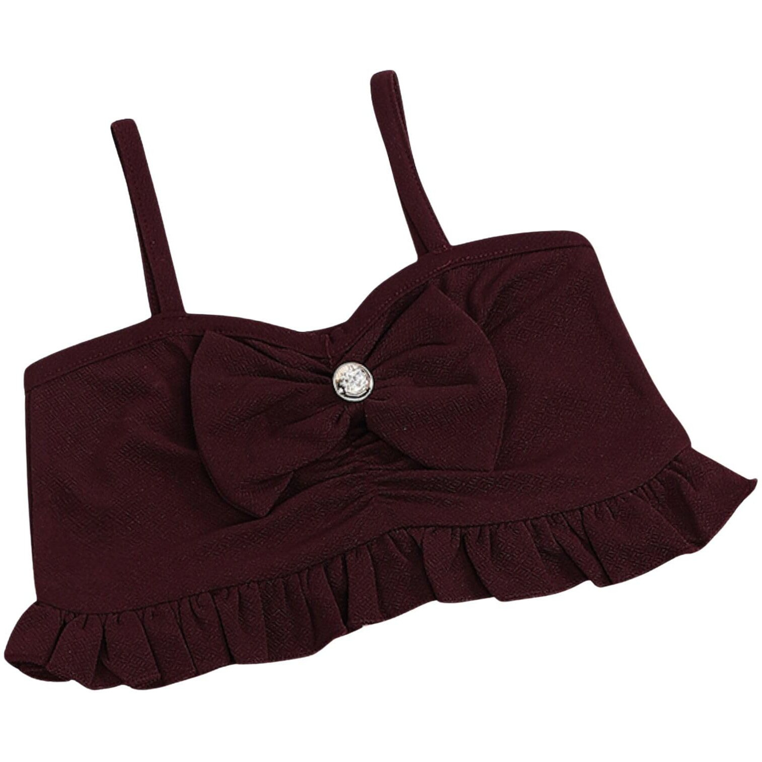 Addyvero Girls/Kids Solid Front Bow With Button Shoulder Strap Regular Fit Girls Cami Top (Maroon, 7-8Y)