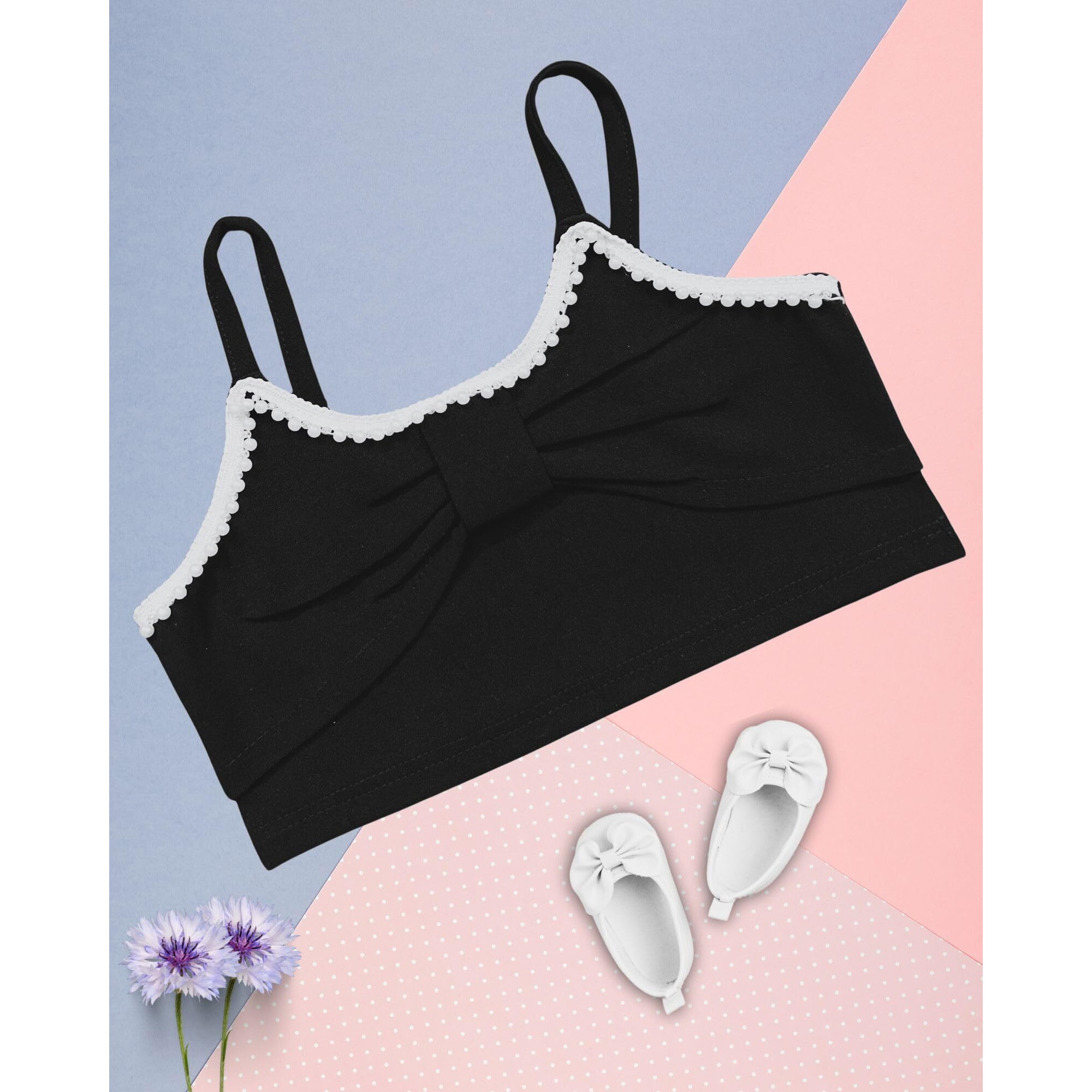 Addyvero Girls/Kids Solid Stylish Neck Lace In Front Sleeveless Regular Fit Girls Cami Top (Black, 5-6Y)