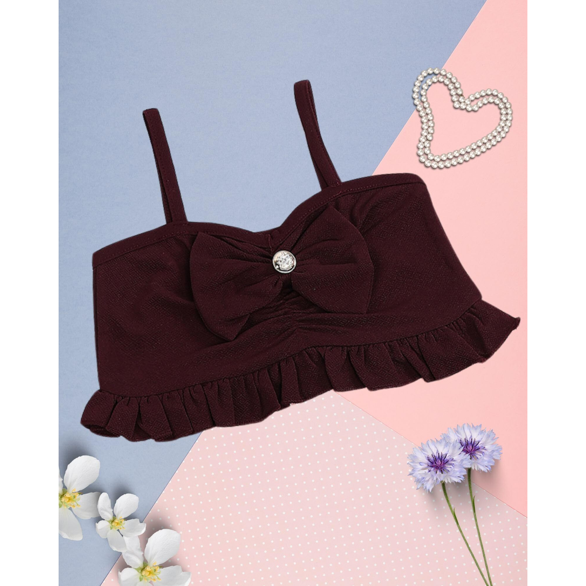 Addyvero Girls/Kids Solid Front Bow With Button Shoulder Strap Regular Fit Girls Cami Top (Maroon, 9-10Y)