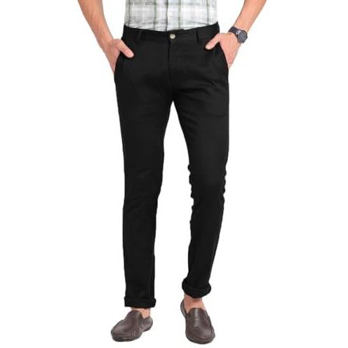 Adro Men's Classic Cotton Chinos For Effortless Style (Black, 38)