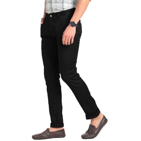 Adro Men's Classic Cotton Chinos For Effortless Style (Black, 38)