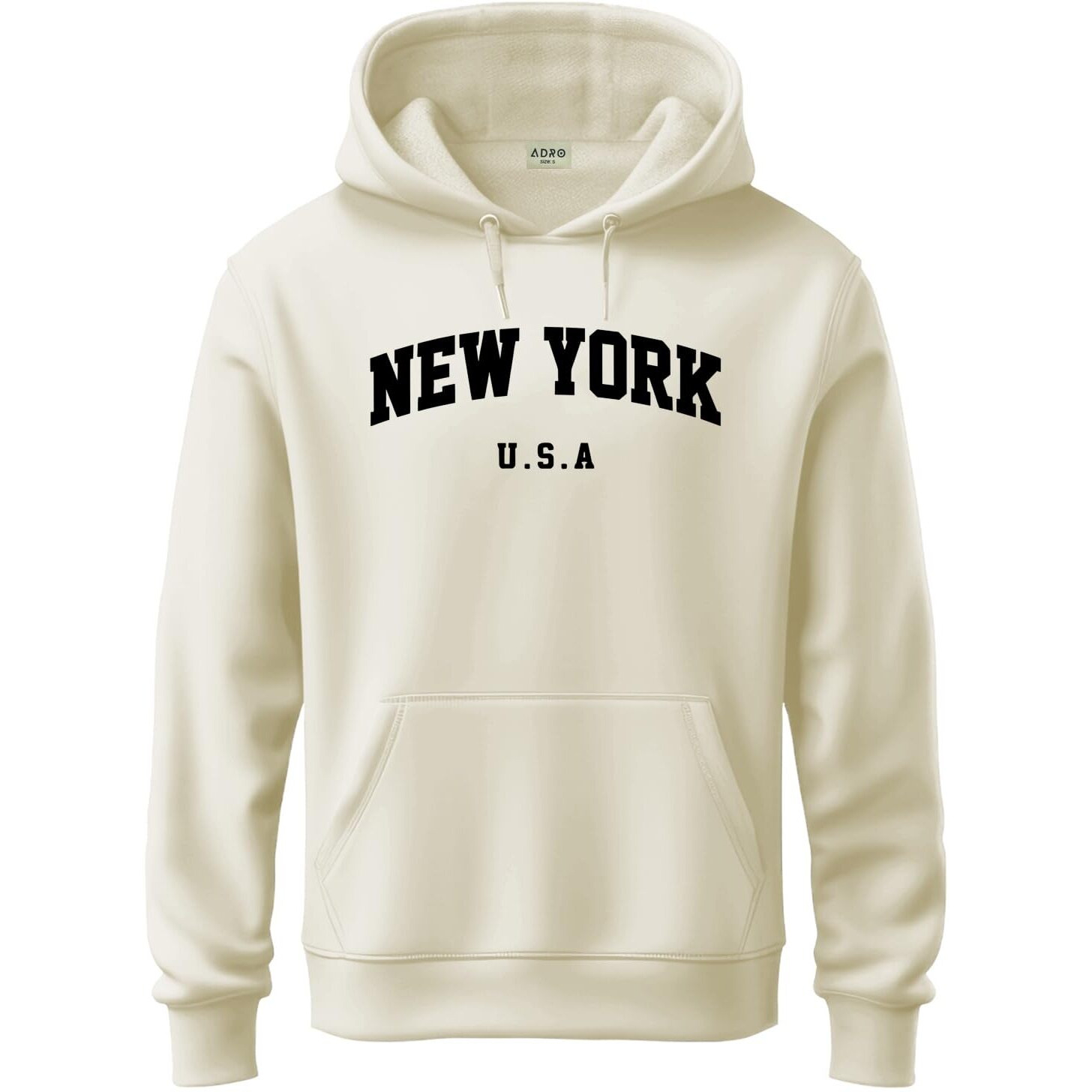 Adro Hoodie For Men, 320 Gsm Soft Cotton Hoodies, Long Lasting Prints New York Hoodie For Winter | Mens Hoodies | Sweatshirt For Men|H24-New-Ws-M White Sand