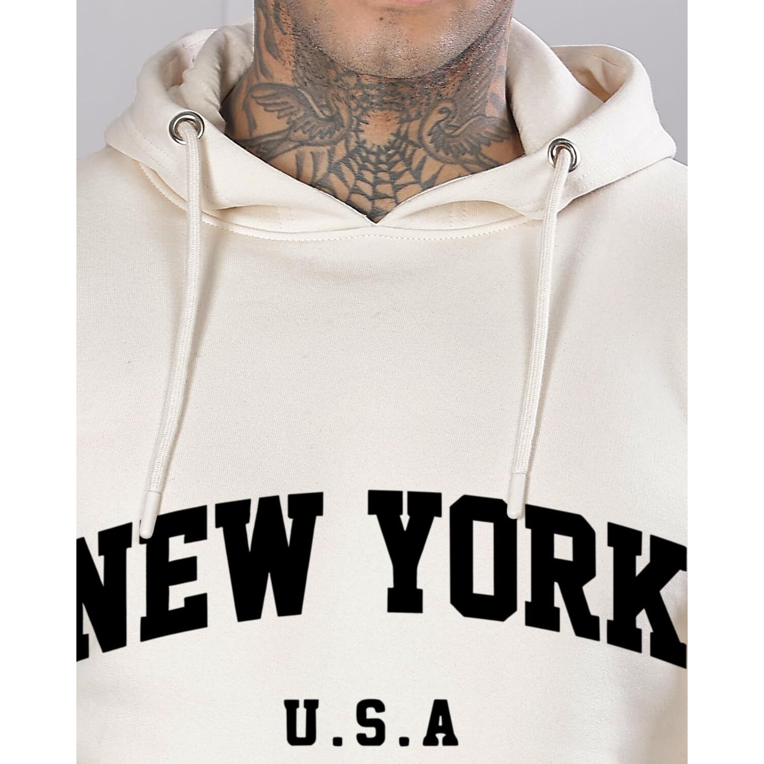 Adro Hoodie For Men, 320 Gsm Soft Cotton Hoodies, Long Lasting Prints New York Hoodie For Winter | Mens Hoodies | Sweatshirt For Men|H24-New-Ws-M White Sand