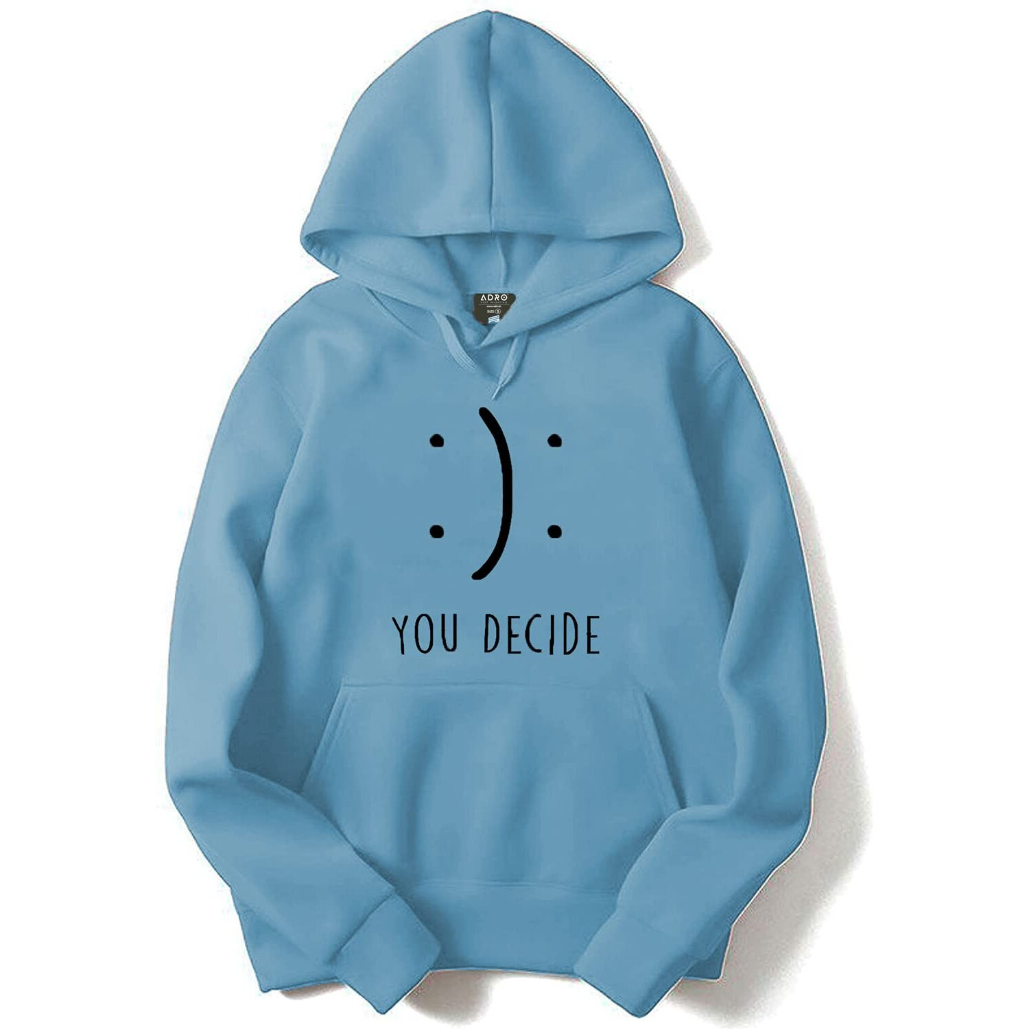 Adro Men's Cotton Neck Hooded Sweatshirt (H21-M-Dec-Sk_Skyblue_L)