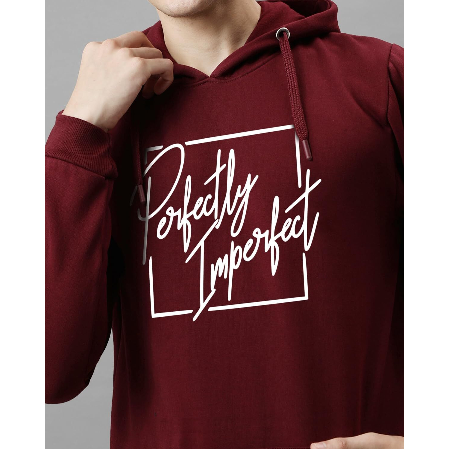 Adro Men's Cotton Neck Hooded Sweatshirt (H24-Fect-Mr-L_Maroon)