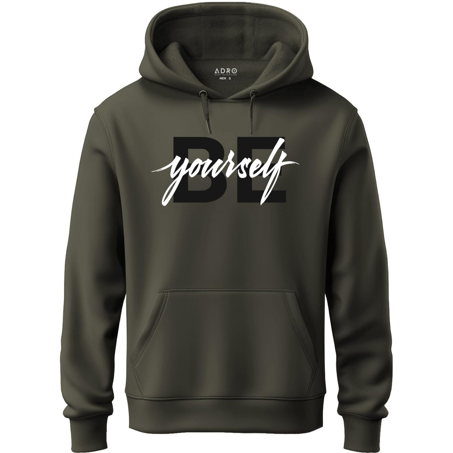 Adro Men's Cotton Neck Hooded Sweatshirt (H-M-Byo-Ol_Olive_Xl)