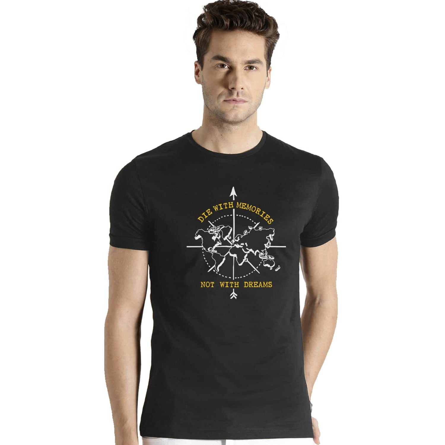 Adro 100% Cotton Lycra Tshirts For Men Combo Pack Of 3 | Regular Fit | Printed T Shirt | Round Neck Half Sleeve| Mens Tshirts|Rcm3_Bcl-Ol_Die-Bl_Inv-Wh_S