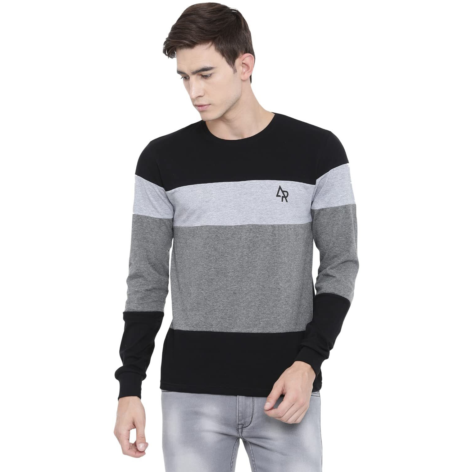 Adro Men's Full Sleeve Color Block T-Shirts (Fr4-M-Bst-Bl_Black_3Xl)