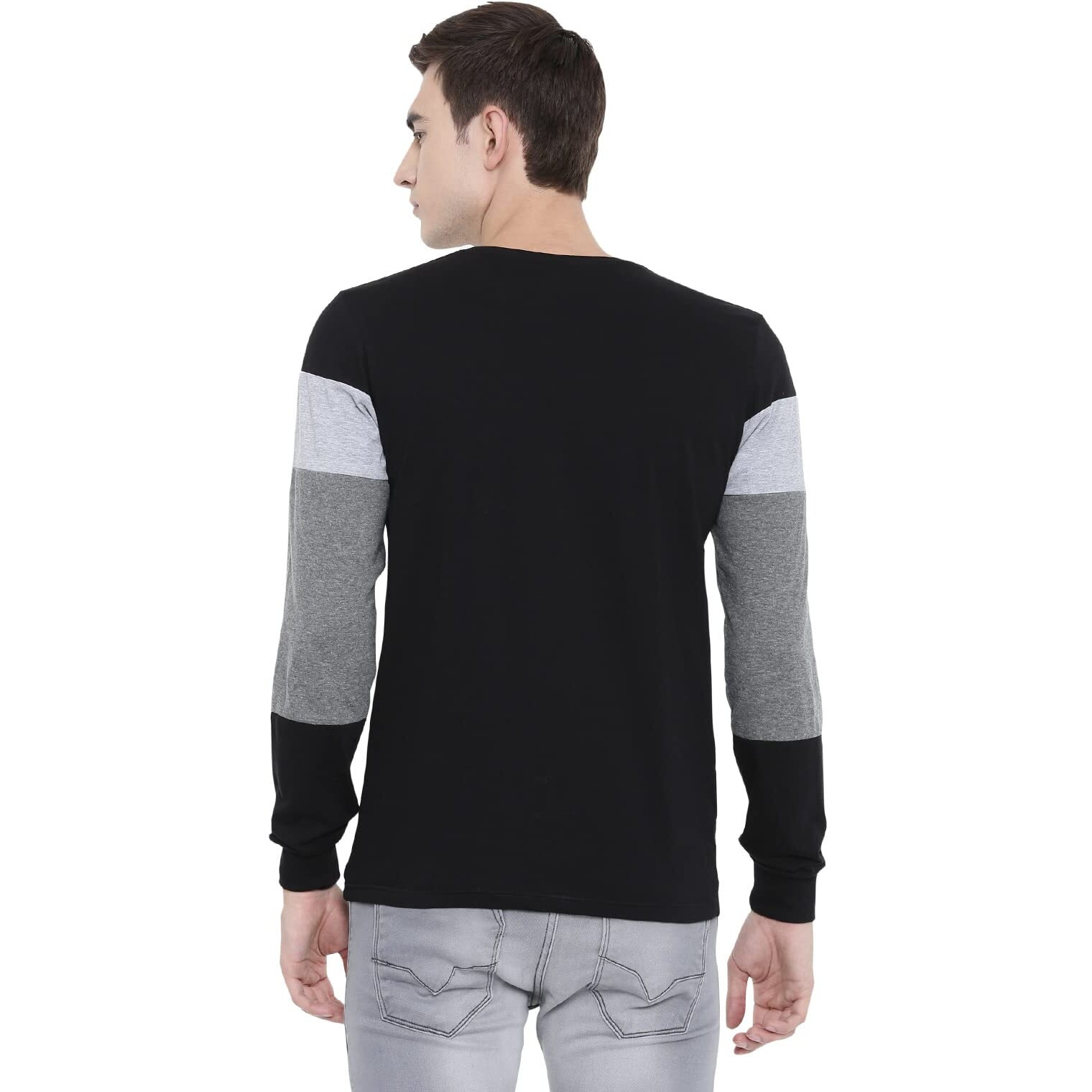 Adro Men's Full Sleeve Color Block T-Shirts (Fr4-M-Bst-Bl_Black_3Xl)