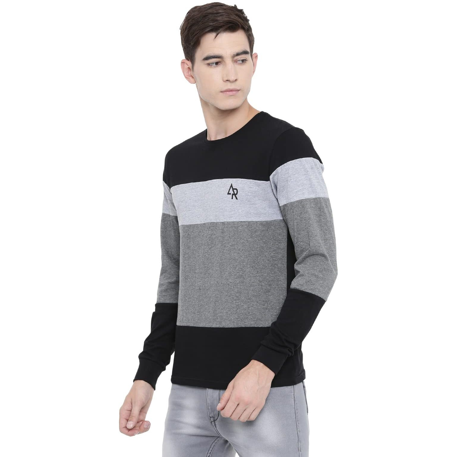 Adro Men's Full Sleeve Color Block T-Shirts (Fr4-M-Bst-Bl_Black_3Xl)