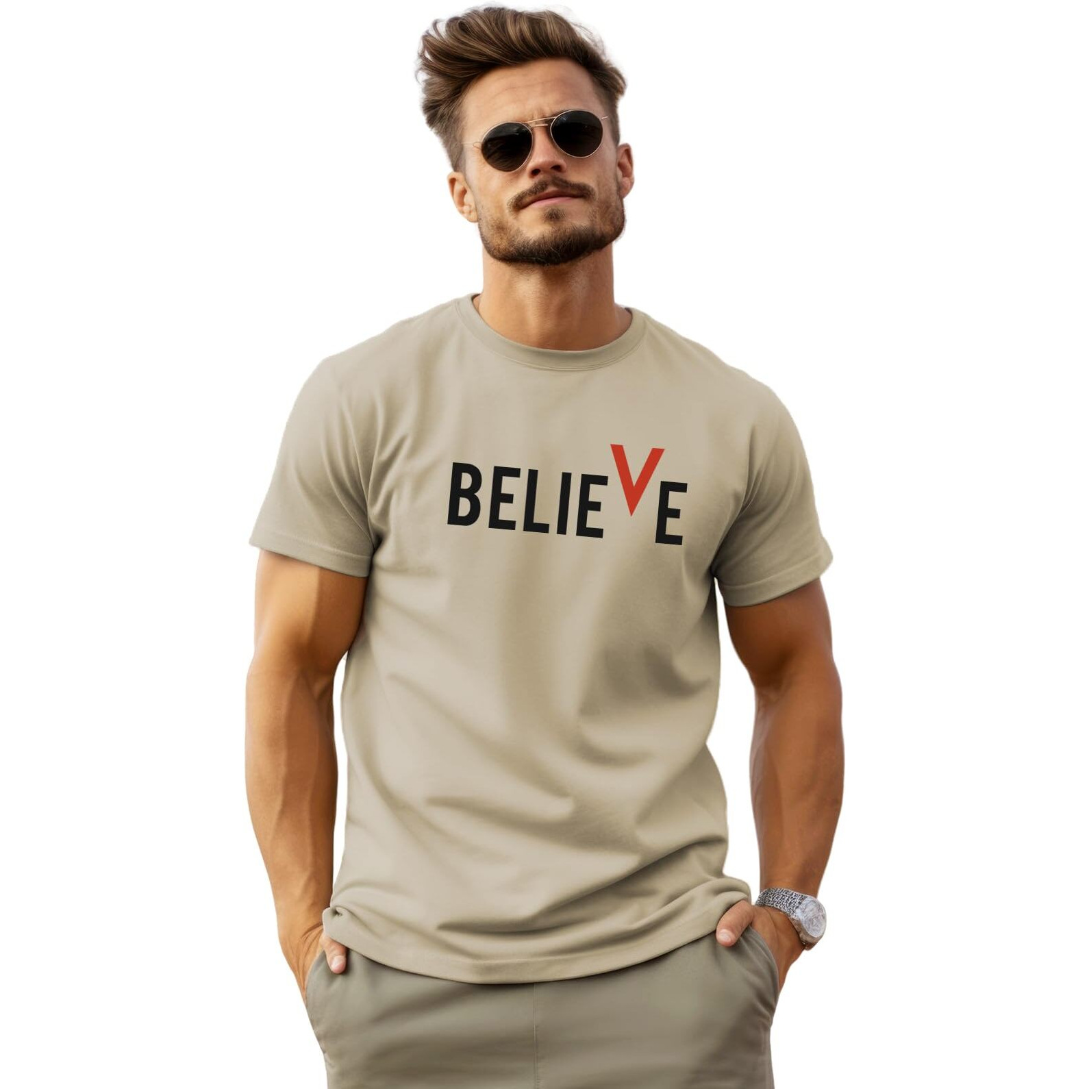 Adro Tshirt For Menprinted T-Shirt For Mencotton T-Shirtmens Tshirtrn24-M-Bvv-Be-S Beige