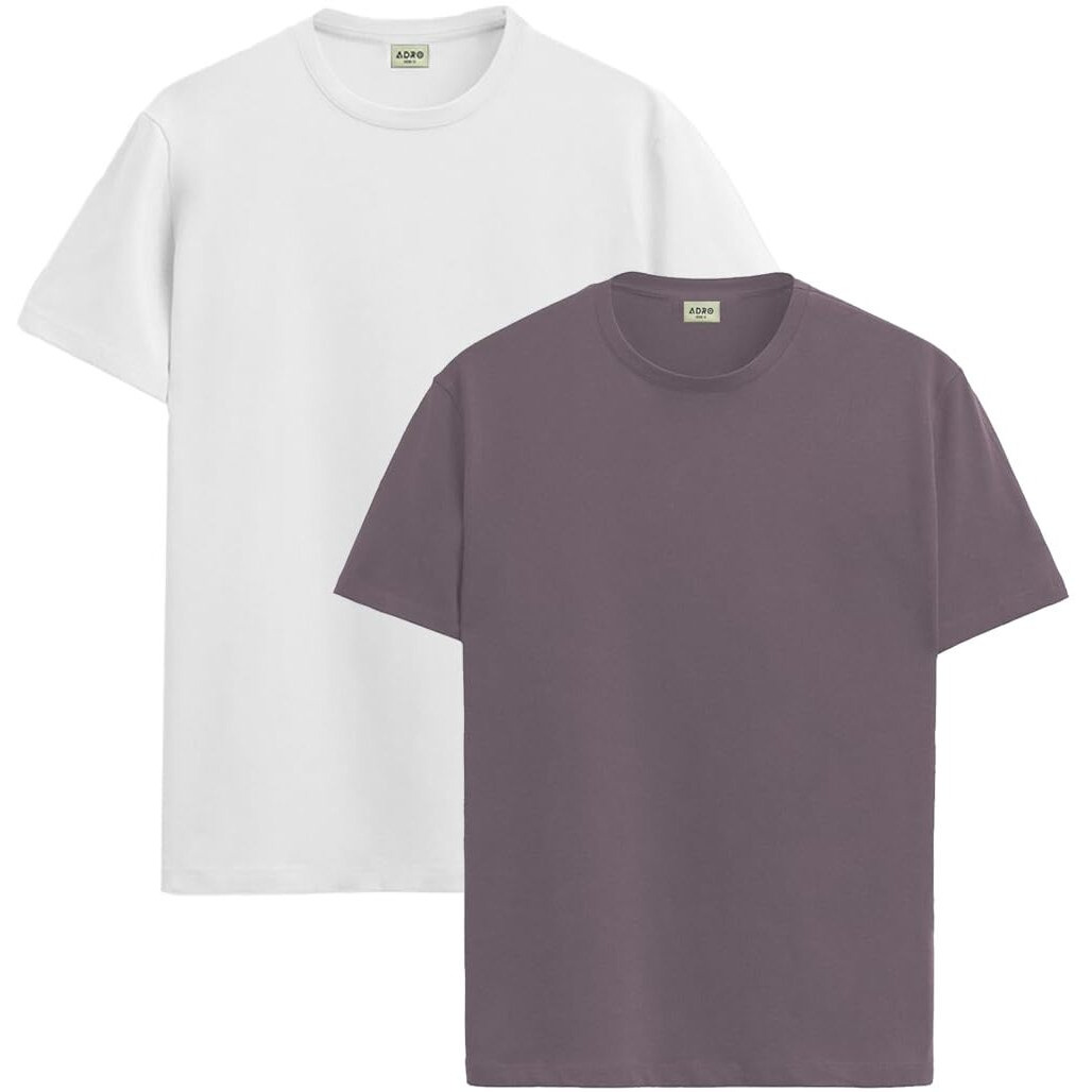 Adro Mens T Shirts | Solid Tshirts For Men | Pure Cotton Lycra Fabric | 4 Way Stretch Smart Tech Tshirt | Pack Of 2 Round Neck T-Shirt For Summer | Rcm2_25_Li-Wh_Xl Lilac,White