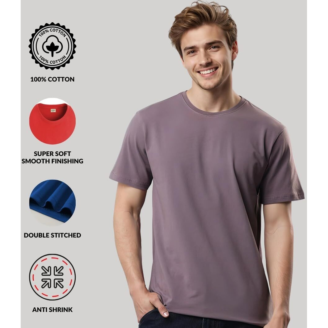 Adro Mens T Shirts | Solid Tshirts For Men | Pure Cotton Lycra Fabric | 4 Way Stretch Smart Tech Tshirt | Pack Of 2 Round Neck T-Shirt For Summer | Rcm2_25_Li-Wh_Xl Lilac,White