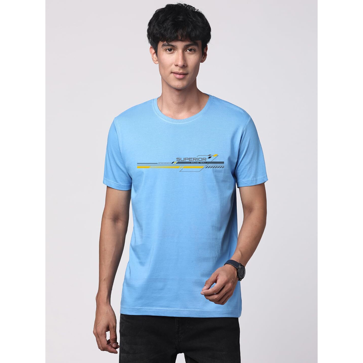 Adro 100% Cotton Lycra Tshirts For Men Combo Pack Of 3 | Regular Fit | Printed T Shirt | Round Neck Half Sleeve| Mens Tshirts|Rcm3_Bcl-Ly_Rac-Sk_Inv-Rb_Xl