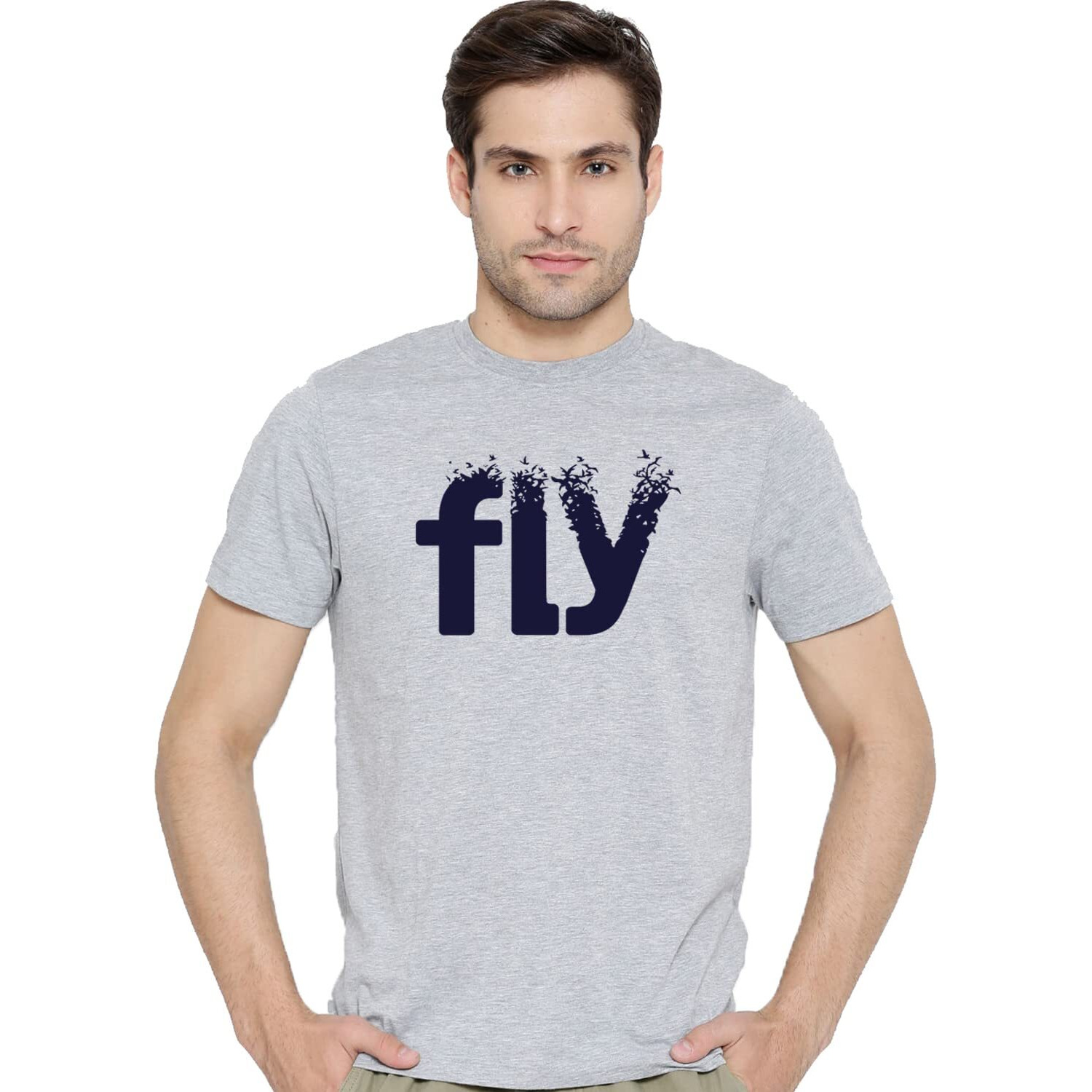 Adro Men's Printed Cotton T-Shirt | Regular Fit | Round Neck | Rnr-M-Fly-Gr-3Xl Grey