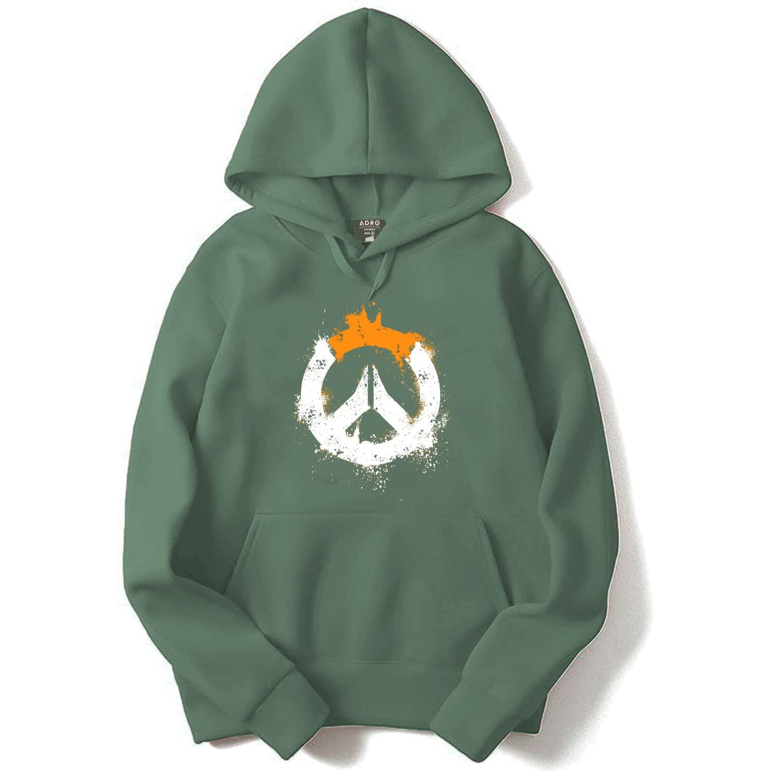 Adro Men's Cotton Peace Design Hooded Neck Printed Hoodie Sweatshirt (H-M-Pc-Pt_Pista_M) Green