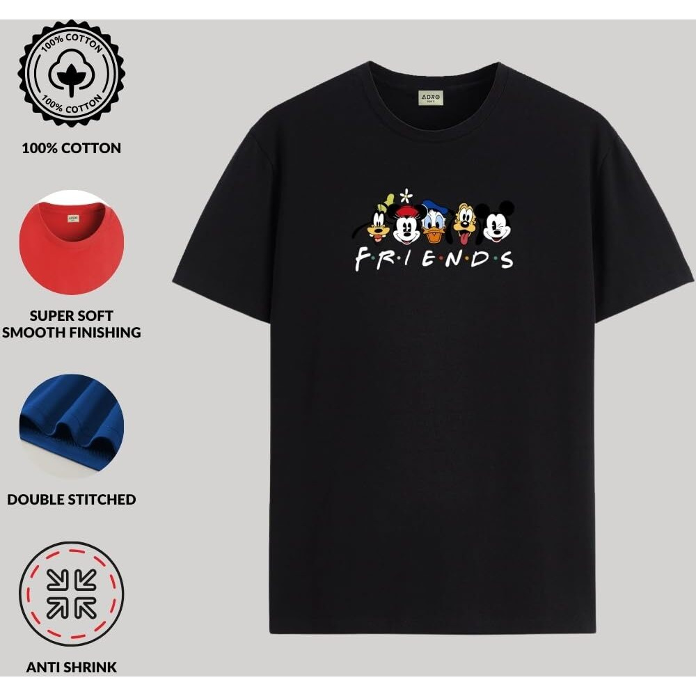 Adro T Shirts For Boys & Girls | Friends Printed T-Shirt | Ages 3-14 | 100% Cotton Round Neck Tshirt For Boys |Krn-L2-Friend-Bl-7-8Y Black