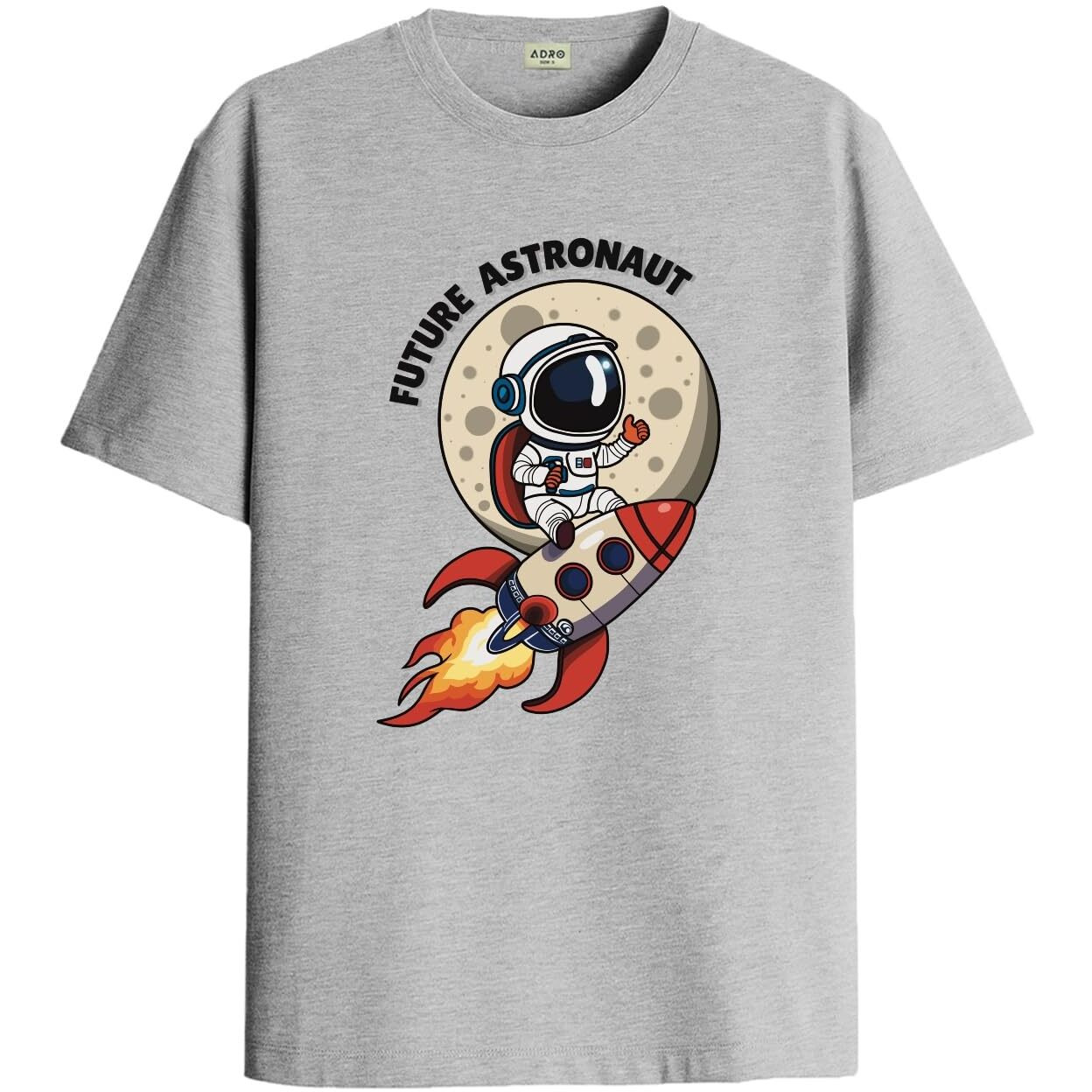 Adro T Shirts For Boys & Girls | Astronaut Printed T-Shirt | Ages 3-14 | 100% Cotton Round Neck Tshirt For Boys |Krn-L2-Astro-Gr-13-14Y Grey