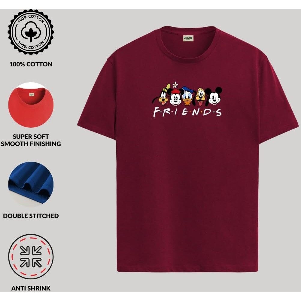 Adro T Shirts For Boys & Girls | Friends Printed T-Shirt | Ages 3-14 | 100% Cotton Round Neck Tshirt For Boys |Krn-L2-Friend-Mr-5-6Y Maroon