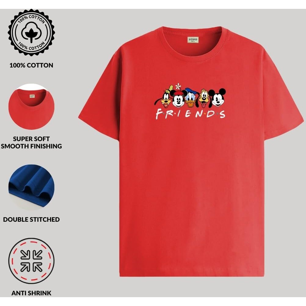 Adro T Shirts For Boys & Girls | Friends Printed T-Shirt | Ages 3-14 | 100% Cotton Round Neck Tshirt For Boys |Krn-L2-Friend-Rd-7-8Y Red