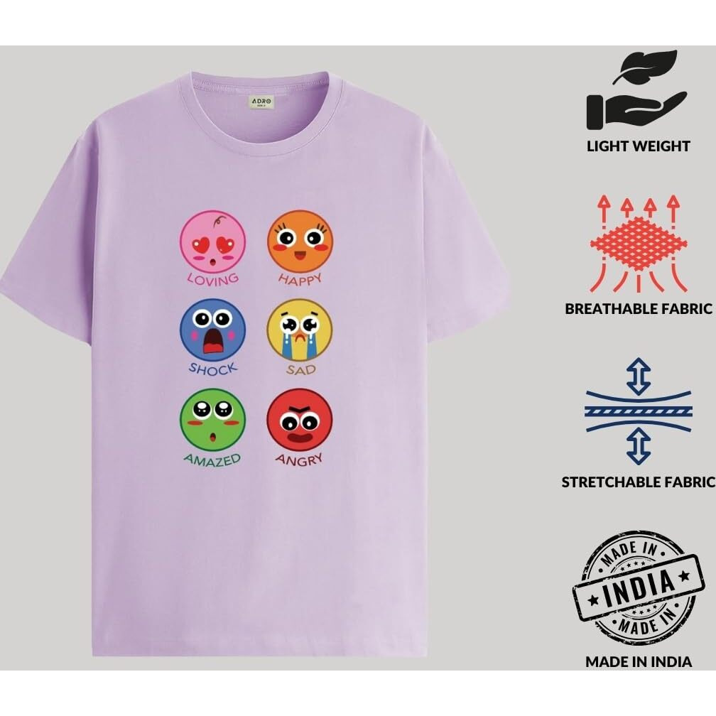 Adro T Shirts For Boys & Girls || Emotions Of Smiley Printed T-Shirt || Ages 3-14 || 100% Cotton Round Neck Tshirt For Boys & Girls||Krn-Smil-Pu-7-8Y Purple