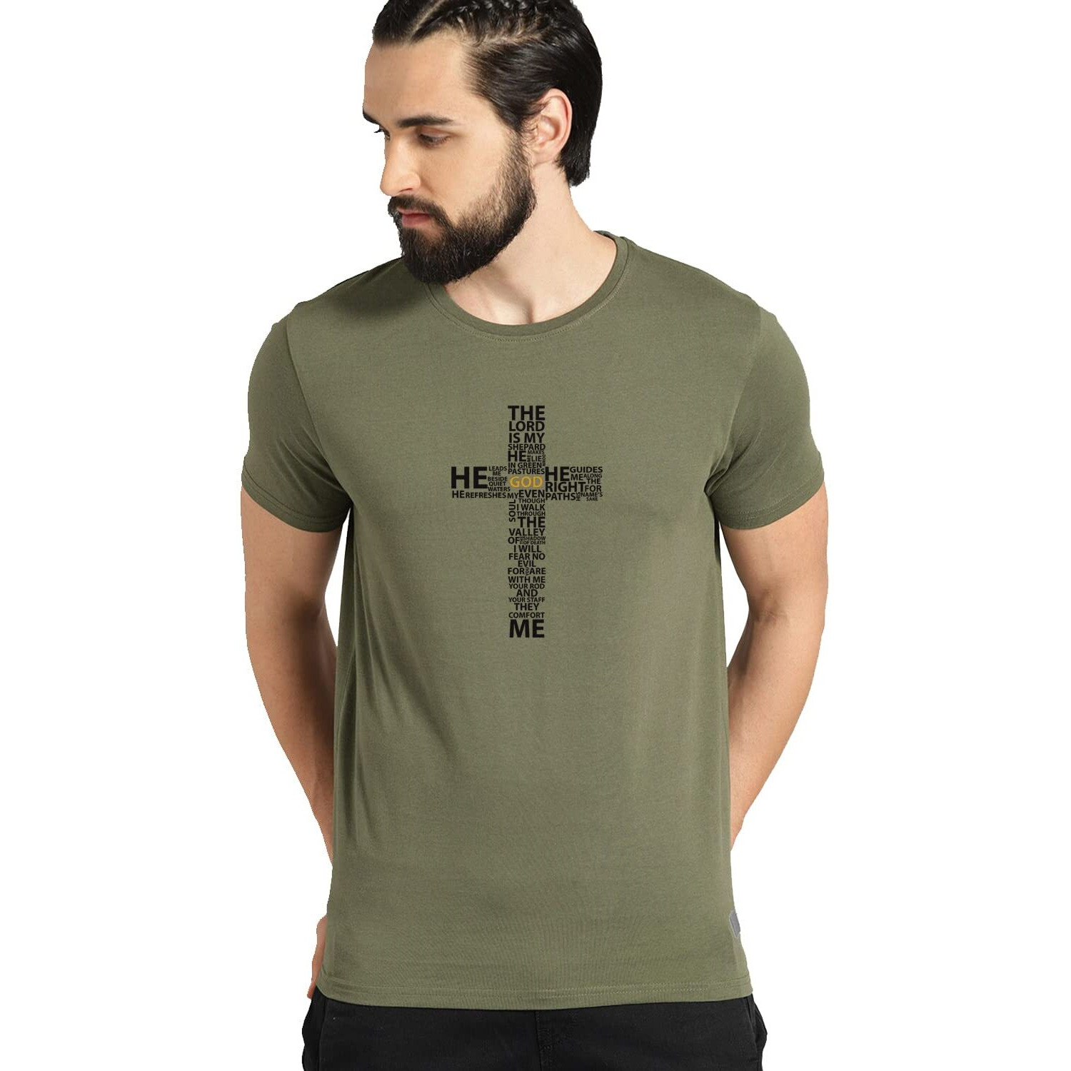 Adro Men's God Cotton Printed Cotton T-Shirt (R21-M-God-Ol_Olive_Xl)