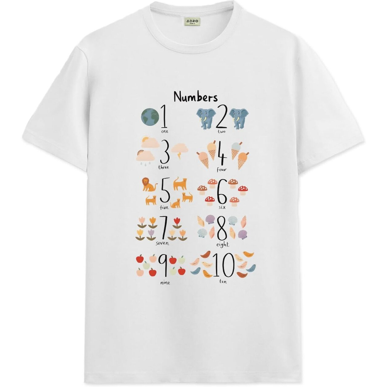 Adro T Shirts For Boys & Girls || Learning Numbers Printed T-Shirt || Ages 3-14 || 100% Cotton Round Neck Tshirt For Boys & Girls||Krn-Numb-Wh-5-6Y White