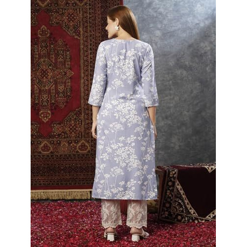 Anni Designer Women's Cotton Blend Chikankari Embroidered Straight Kurta (Zainab Grey-Jb_M_Grey_Medium)