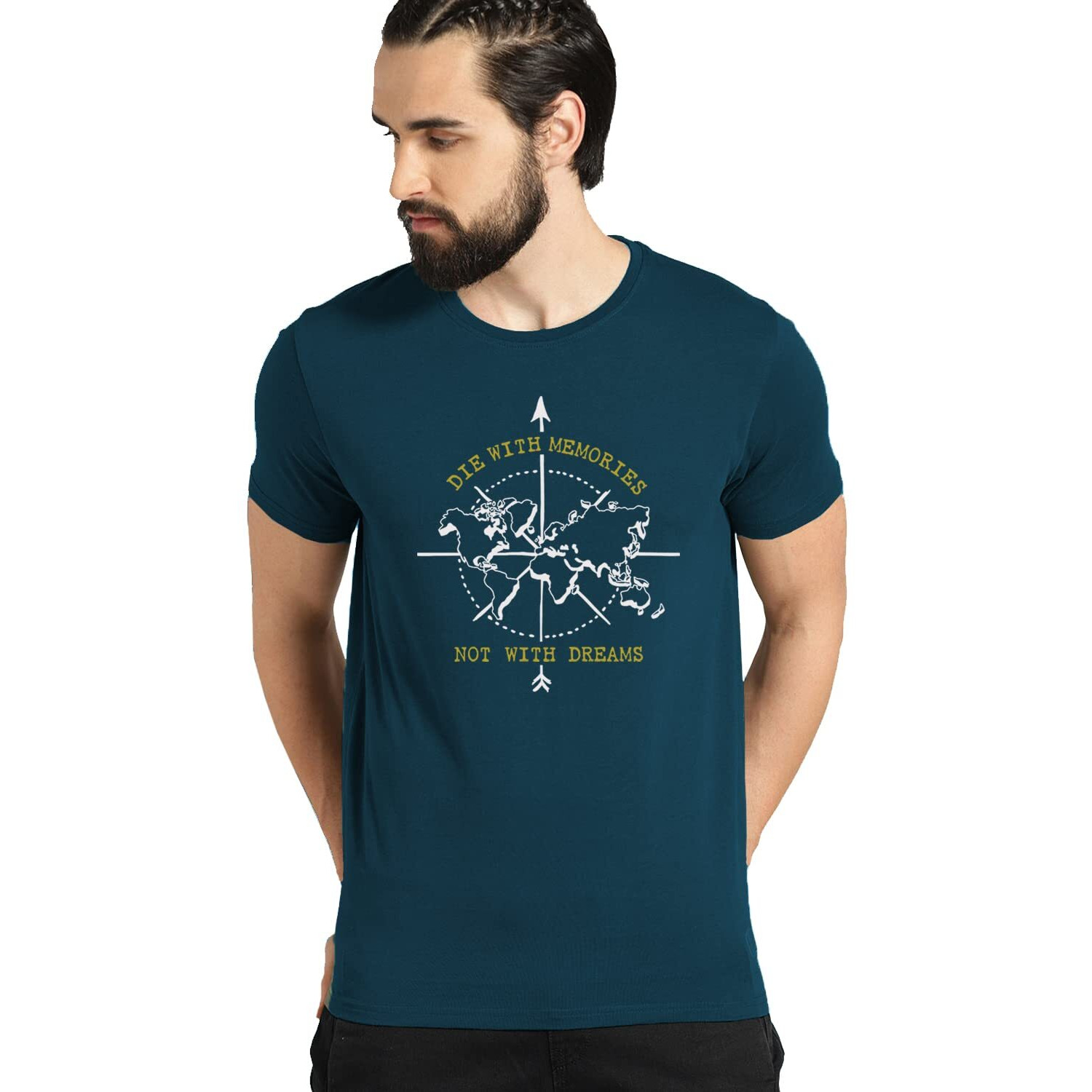Adro Die With Memories Not With Dreams Mens Cotton Printed T-Shirt (R21-M-Die-Sb_Teal_M)