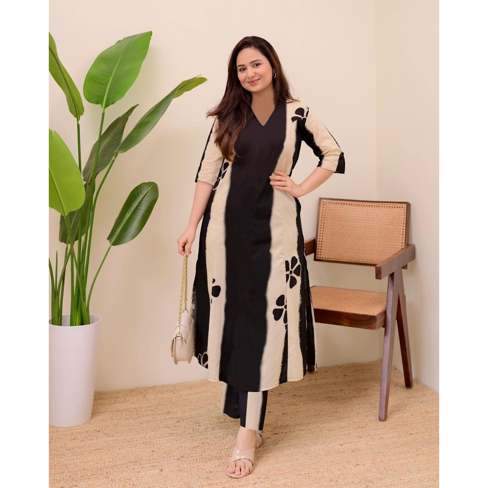 Anni Designer Women's Rayon Viscose A-Line Printed Kurta With Pant (Ritual Black_S_Black_Small)