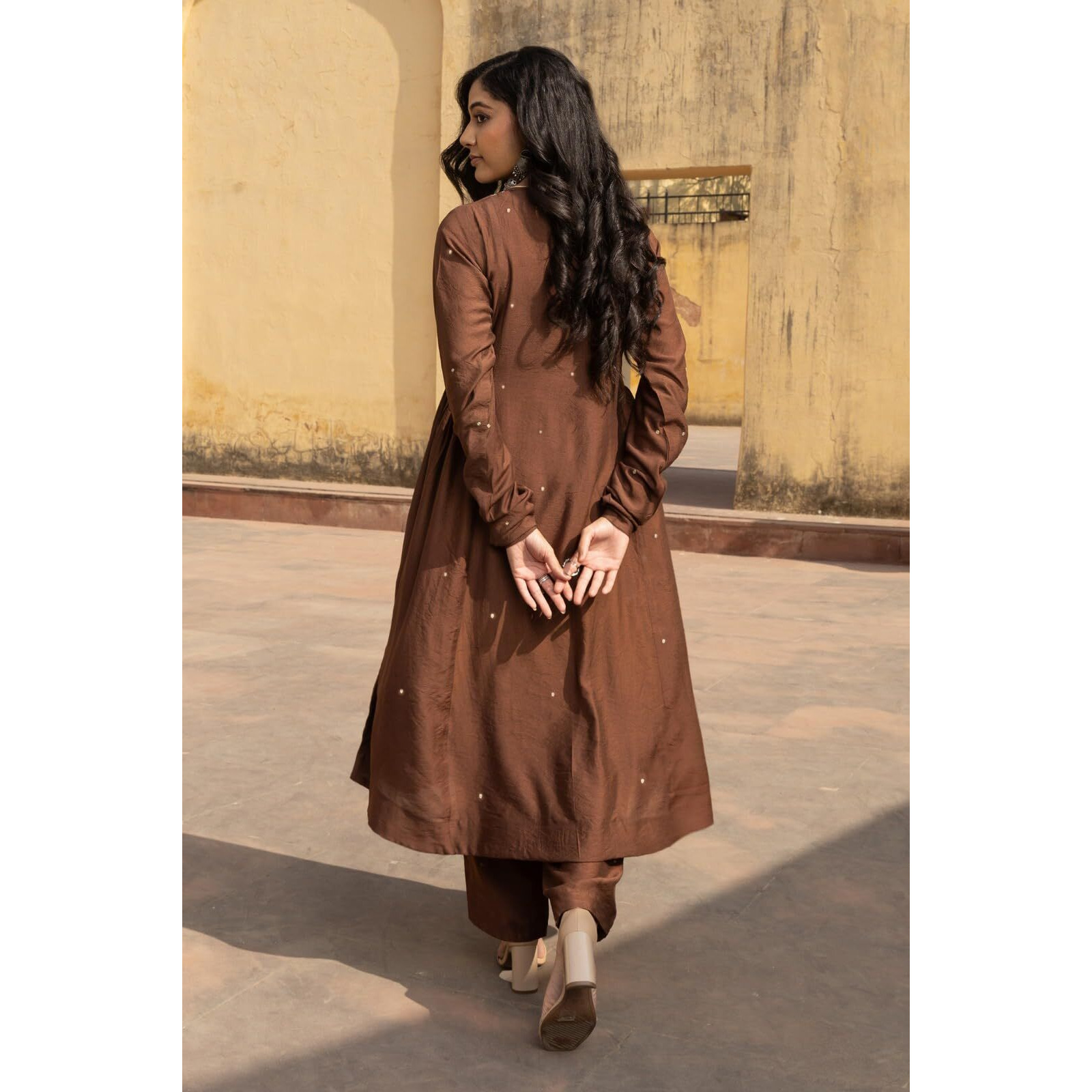 Anni Designer Women's Rayon Viscose Straight Embroidery Kurta With Pant And Dupatta (Munshi Brown_L_Brown_Large)