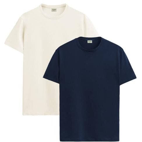 Adro Mens T Shirts | Solid Tshirts For Men | Pure Cotton Lycra Fabric | 4 Way Stretch Smart Tech Tshirt | Pack Of 2 Round Neck T-Shirt For Summer | Rcm2_25_Nb-Ws_M